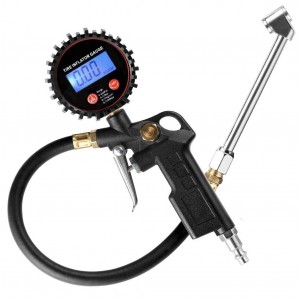 102026 LED Display Digital Tire Inflator Pressure Gauge With Dual Head Chuck Rubber Hose