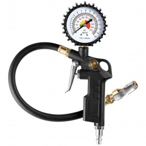 102025 Dual Head 2-1/2 ″ Dial Wheel Gauge Rubber Hose Tire Inflator Air Pressure Gauge