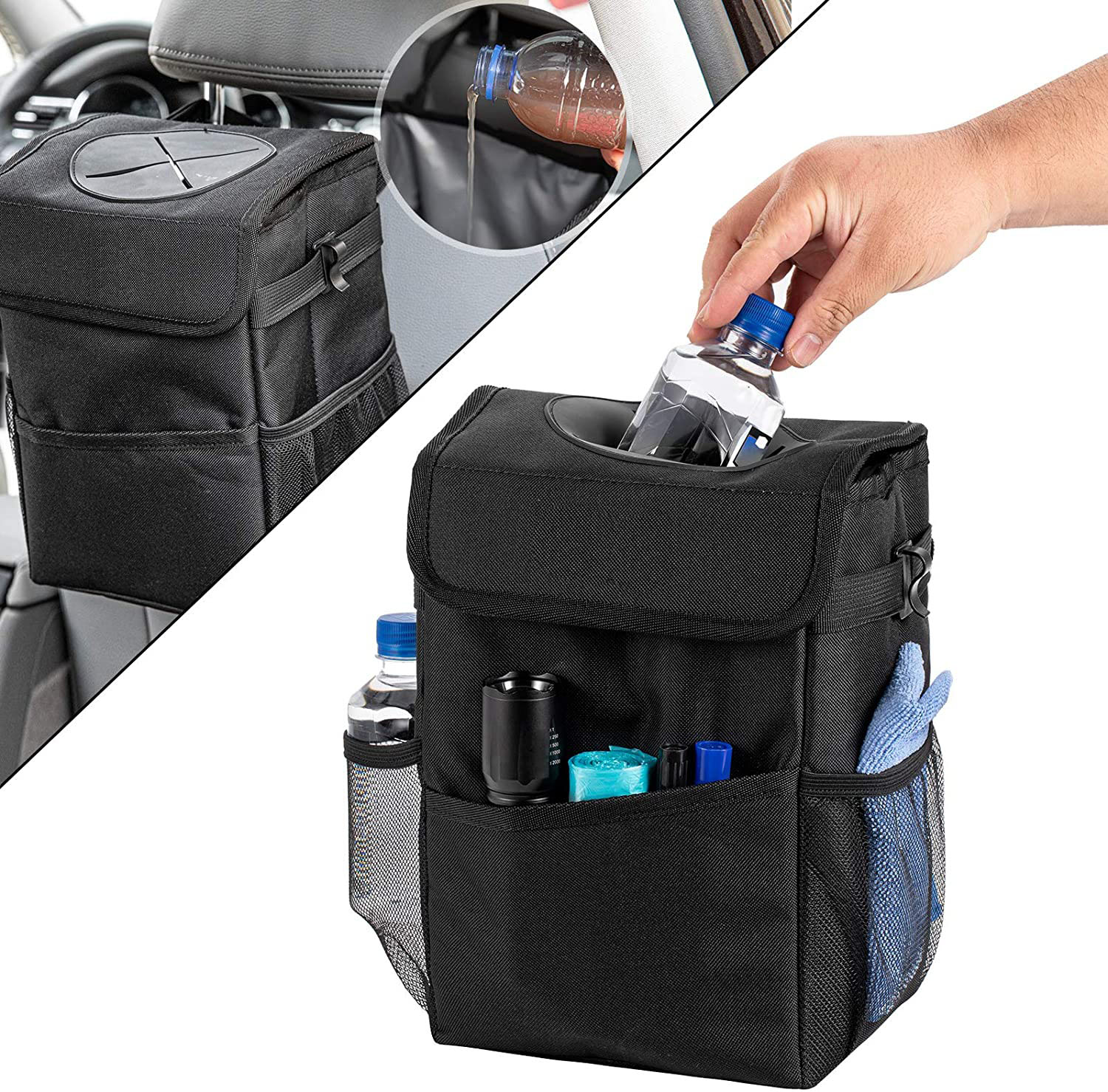 thumbnail image 2 of 2 Pack Waterproof Car Trash Can - Collapsible Cup Holder Organizer With Hardware 2 of 5