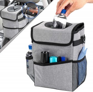 102086G 2.3 Gallon Waterproof Grey Car Trash Can Organizer Garbage Bin