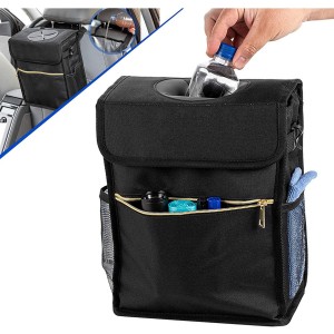 102087 2.7 Gallon Waterproof Car Trash Can Foldable Auto Trash Bin With Adjustable Strap