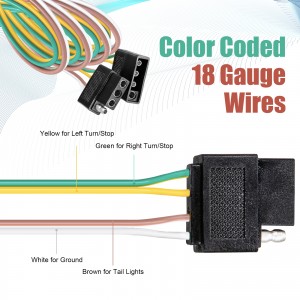 102083B 18 Gauge 4-Way Flat Wiring Connector 4 Pin Trailer Light Wire Harness