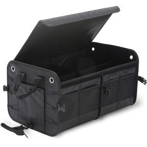 102089 Car Trunk Organizer អ្នករៀបចំកន្លែងដាក់ឥវ៉ាន់ដែលអាចបង្រួមបានជាមួយនឹង 4 បន្ទប់