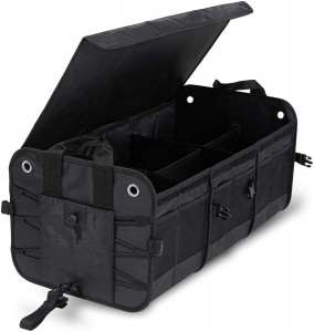 102090 Black Car Trunk Organizer Collapsible Cargo Trunk Storage With 6 Compartments