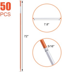 10302A 50 PCS අඟල් 72 Driveway Marker Reflectors අඟල් 5/16 Dia Orange Fibreglass Snow Stakes with Reflective Tape