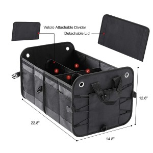 102089 Organitzador de maleter de cotxe Organitzador d'emmagatzematge de maleter de càrrega plegable amb 4 compartiments