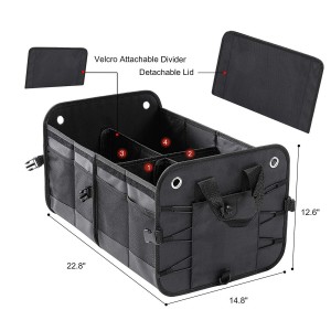 102089 Car Trunk Organizer Collapsible Cargo Trunk Storage Organizer nga Adunay 4 nga mga Kompartamento