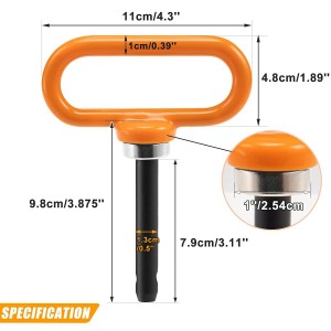 10305C Orange Magnetic Hitch Pin 1/2″ Mesin Pemotong Rumput Trailer Halangan Pin Traktor Pin