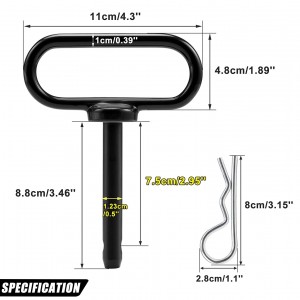 10305E Schwarzer Kupplungsstift 0,5 x 2,95 Zoll Rasenmäher-Anhängerkupplungsstift Traktor-Stiftclip