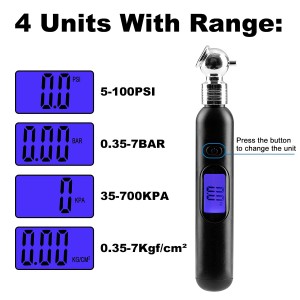 10349 100 PSI 4 na Mga Saklaw ng Mini Pressure Checker Digital Tire Pressure Gauge