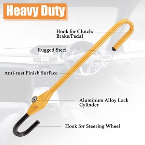 10347 Yellow Retractable Double Hook Security Lock Car Steering Wheel with 3 Keys
