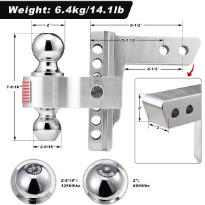 10406 ​​6 Inch Adjustable Trailer Hitch Ball Mount Aluminum Shank