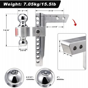 10408 10 Inch Aluminium Trailer Hitch Ball Mount e nang le linotlolo tse sa hloekang