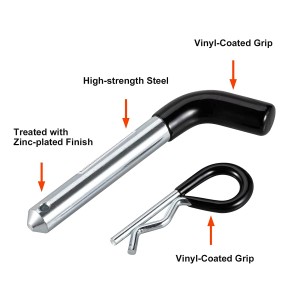 7005 Trailer Hitch Pin & Clip 5/8 Inch Diameter with Rubber-Coated Vinyl Black Grip