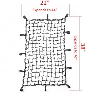 102013B 22″x38″ musta lateksi Bungee Cargo Net -matkatavaraverkko katolla olevaan tavaratelineeseen