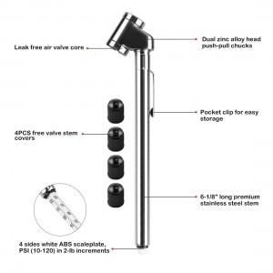 102021 Stainless Stem Pencil Tire Pressure Gauge Dual Head Trucks Air Gage