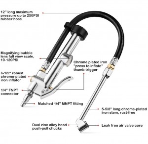 102023 Heavy Duty Dual Head 1/4″ FNPT Fryrësi i gomave Matësi i presionit të ajrit të gomave me zorrë gome