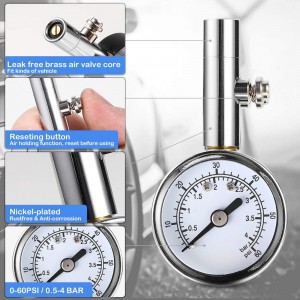 102057 Heavy Duty Tire Pressure Gauge Chrome Plated Single Chuck Dial Wheel Pressure Tester