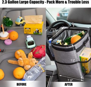 102086G 2.3 Gallon Waterproof Grey Car Trash Can Organizer Garbage Bin