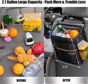 102087 2.7 Gallon Waterproof Car Trash Can Foldable Auto Trash Bin With Adjustable Strap