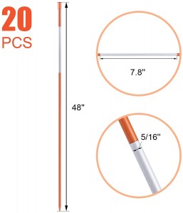 10301 20 PCS 48 Inch Driveway Marker Reflectors 5/16 Inch Dia Orange Fiberglass Snow Stakes