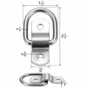 102074S 1/4" rustfritt stål tilhengerfestekroker D-ringfesteankre med skruer