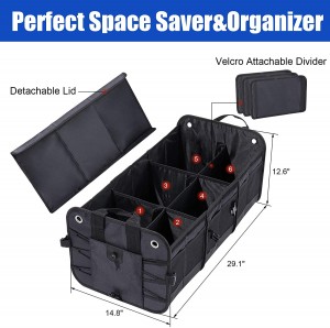 102090 Black Car Trunk Organizer Collapsible Cargo Trunk Storage With 6 Compartments