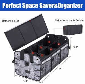 102090F Organitzador de maleter de cotxe de camuflatge Organitzador d'emmagatzematge amb 6 compartiments per a camions SUV de cotxes