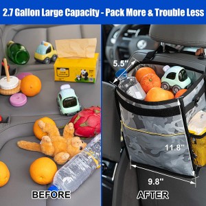 102087F Car Trash Can Garbage Bin Storage Pockets 2.7 Gallon Hanging Car Waste Bin