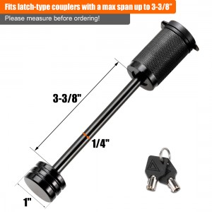 11408 สลักรถพ่วงสีดำขนาด 1/4 นิ้วสไตล์ Tow Hitch Coupler Lock