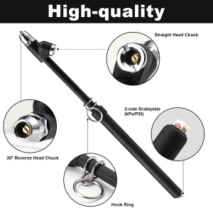 102010B Black Tire Pressure Gauge Straight-on Dual Head Chucks Air Pressure Tire Gauge