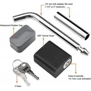 11303 1/2 Inch Padlock Trailer Hitch Receiver Lock Pin With 5/8 Inch Additional Tube