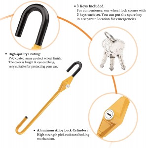 10347 Yellow Retractable Double Hook Security Lock Car Steering Wheel with 3 Keys