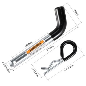 7005 Pin de enganche de remolque y clip de 5/8 pulgadas de diámetro con empuñadura negra de vinilo recubierta de goma