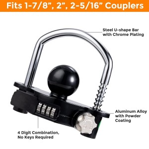 7009 Black Anti-Theft Combination Coupler Lock Trailer Hitch Lock for Towing Trailers