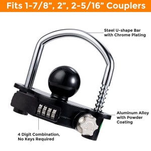 7009 Black Anti-Wizi Combination Coupler Lock Hitch Lock ya Trela ​​za Kuvuta Trela