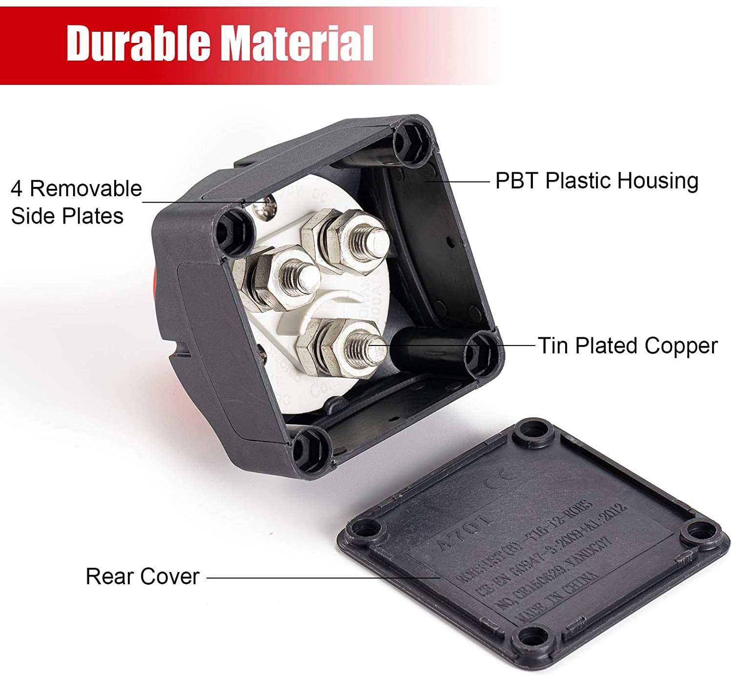 thumbnail image 2 of Battery Isolator Switch, Universal 12V-60V 300A High Current Battery Power Cut Isolator Kill Switch 10000 Times Electrical Life, Knob Control Power 2 of 13
