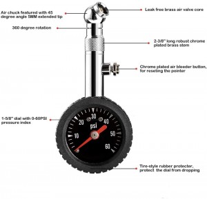 102018 Precizan mehanički mjerač zraka, mjerač tlaka u gumama s mesinganom šipkom