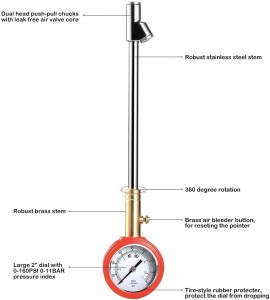 102019 Dual Head Accurate Mechanical Tire Pressure Gauge Wheel Service Checker