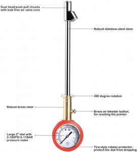 102019 ડ્યુઅલ હેડ એક્યુરેટ મિકેનિકલ ટાયર પ્રેશર ગેજ વ્હીલ સર્વિસ ચેકર