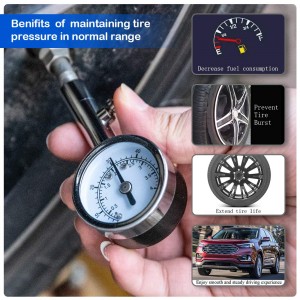 102057 Heavy Duty Tire Pressure Gauge Chrome Plated Single Chuck Dial Wheel Pressure Tester