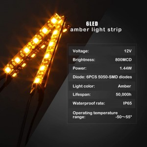 101208 12V 6 LED Amber Light Bar Strip for Motorcycle Turn Signal Backup License Plate