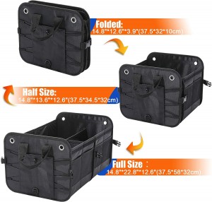 102089 Car Trunk Organizer Collapsible Cargo Trunk Storage Organizer nga Adunay 4 nga mga Kompartamento