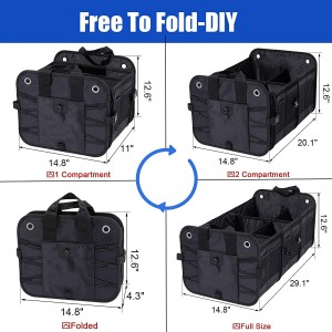 102090 Black Car Trunk Organizer Collapsible Cargo Trunk Storage With 6 Compartments