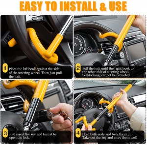 10333 Twin Hooks Steering Wheel Lock nga adunay Adjustable Length para sa Car