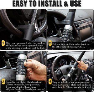 10348 Car Steering Wheel Lock Keyless 5 ຕົວເລກລວມລະຫັດລະຫັດຜ່ານ