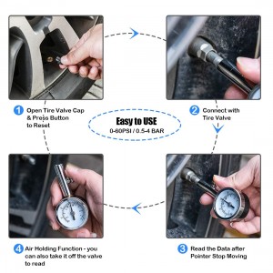 102057 Heavy Duty Tire Pressure Gauge Chrome Plated Single Chuck Dial Wheel Pressure Tester