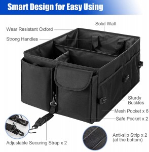 102088 Ọkọ ayọkẹlẹ ẹhin mọto Ọganaisa Foldable Cargo Trunk Ibi Ọganaisa