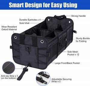 102090 Black Car Trunk Organizer Collapsible Cargo Trunk Storage na May 6 na Compartment