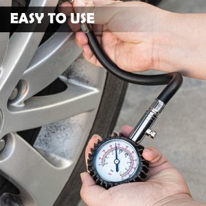 102060U Tyre Pressure Tire Gauge with Flexible Air Hose 100 PSI Accurate ANSI